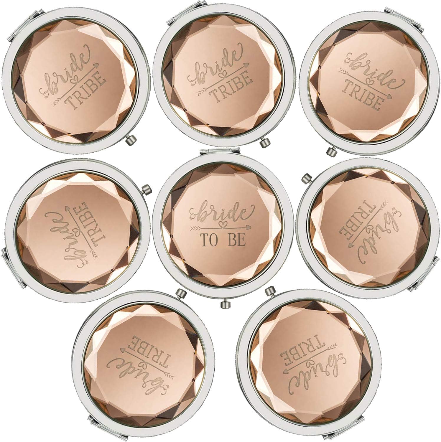 Bridesmaid Gifts Bride Tribe Compact Makeup Mirrors for Bachelorette Bridal Shower Gifts(Pack of 8,Champagne)