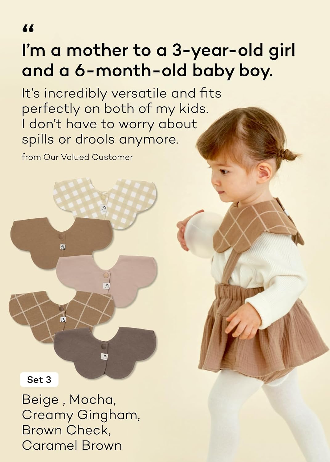 Konny Baby Bib 3/5/7-Pack Set, 360 ​​° Rotate, Soft and Absorbent Drooling for Toddler Boys Girls Baby Essentials