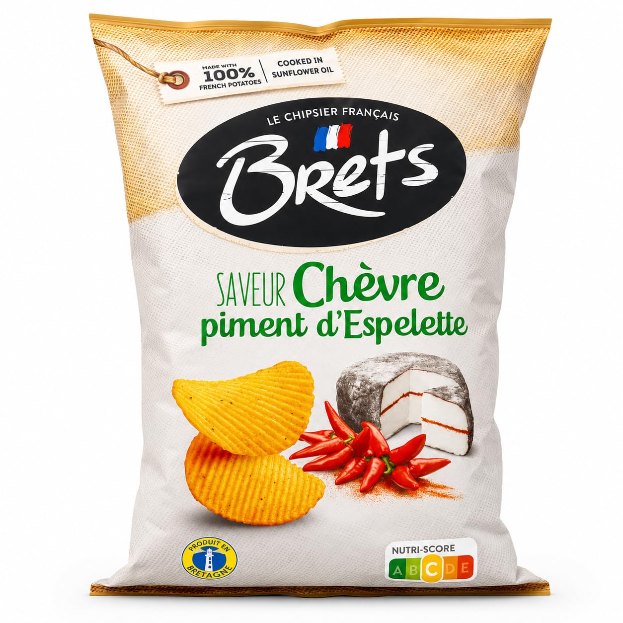 Brets Chips Chevre & Piment d'Espelette 125g (Brets Goat Cheese & Espelette Chili Pepper Chips 125g)