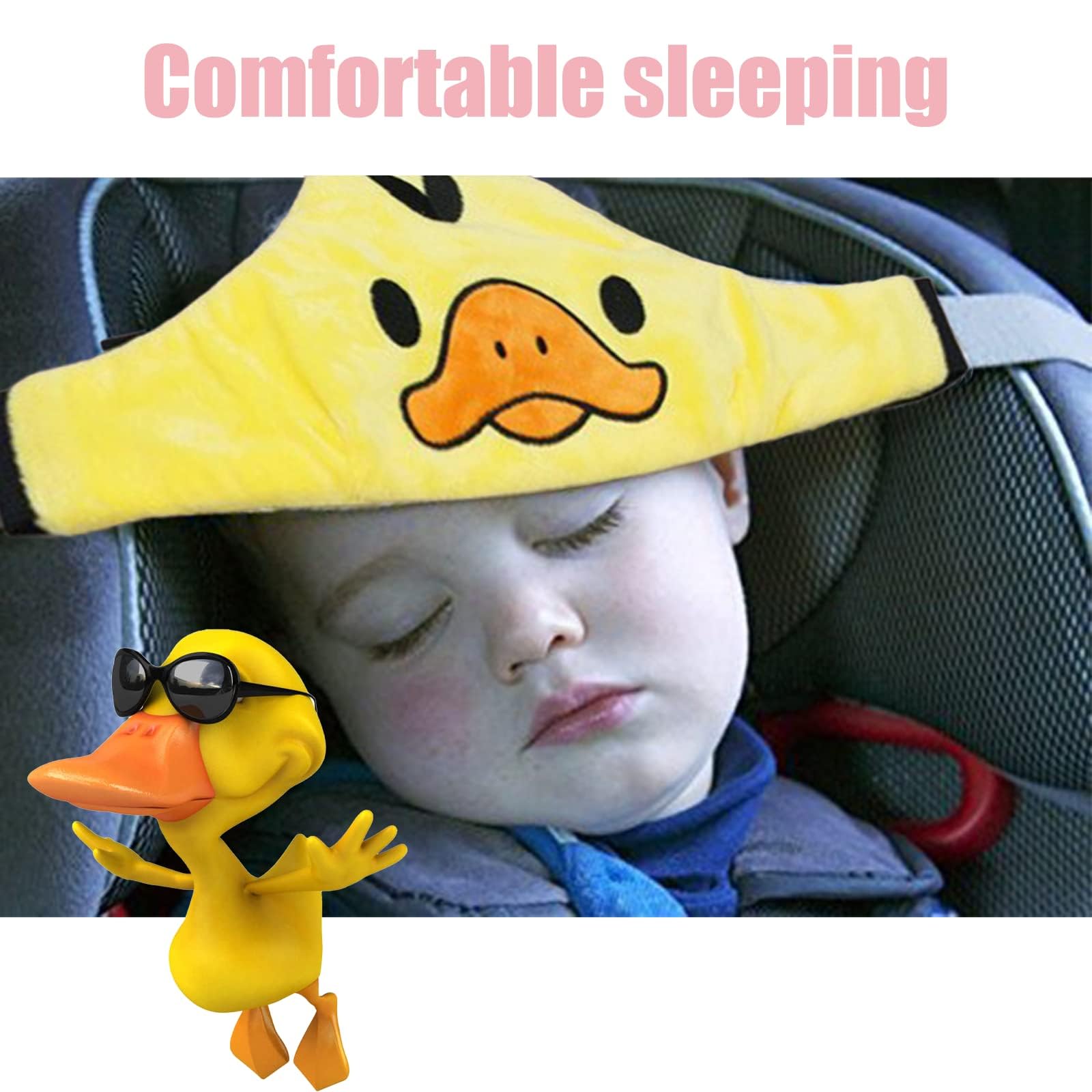Soporte para la cabeza del asiento de coche para bebé, cinturón fijo para dormir para asiento de coche, correa para la cabeza para niños pequeños y niños(Amarillo).
