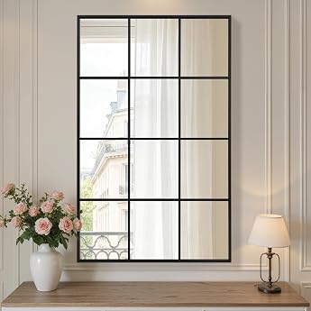 Reflix Garden Mirror 100 x 75 cm Decorative Wall Mirror Window Mirror with Aluminium Frame for Hallway Living Room Bedroom Entryway Black