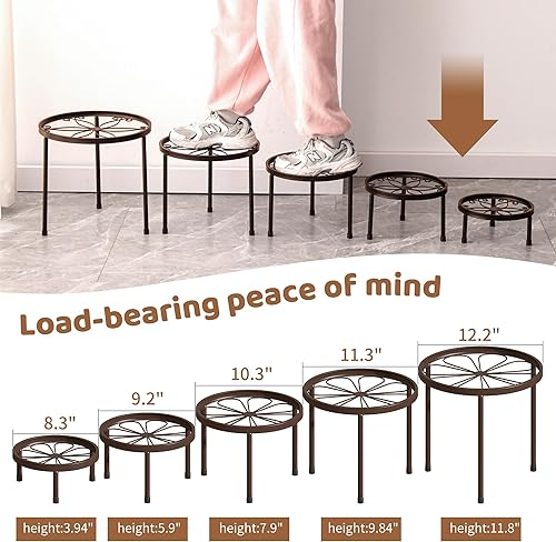 Miniatura 7 de FILWH Paquete de 5 soportes metálicos para plantas de interior y exterior, resistentes soportes de hierro antioxidante para macetas, soporte
