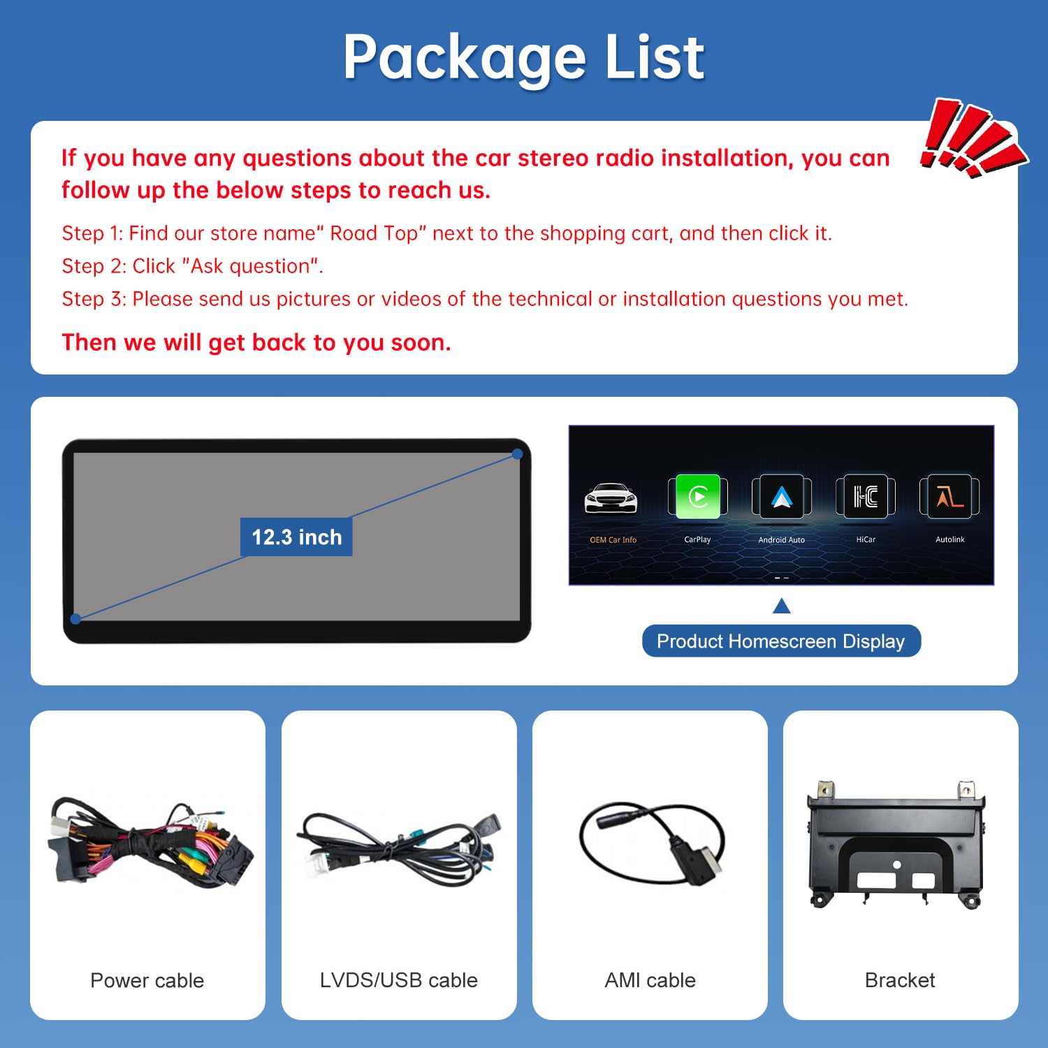 Road Top CarPlay Car Radio Coche, 12,3 Pulgadas Pantalla Táctil de para Mercedes Benz C GLC V Klasse W205 mit NTG 5.0 2015-2018 Jahr, Estéreo de Coche con Bisel Estrecho para CarPlay/Android Auto