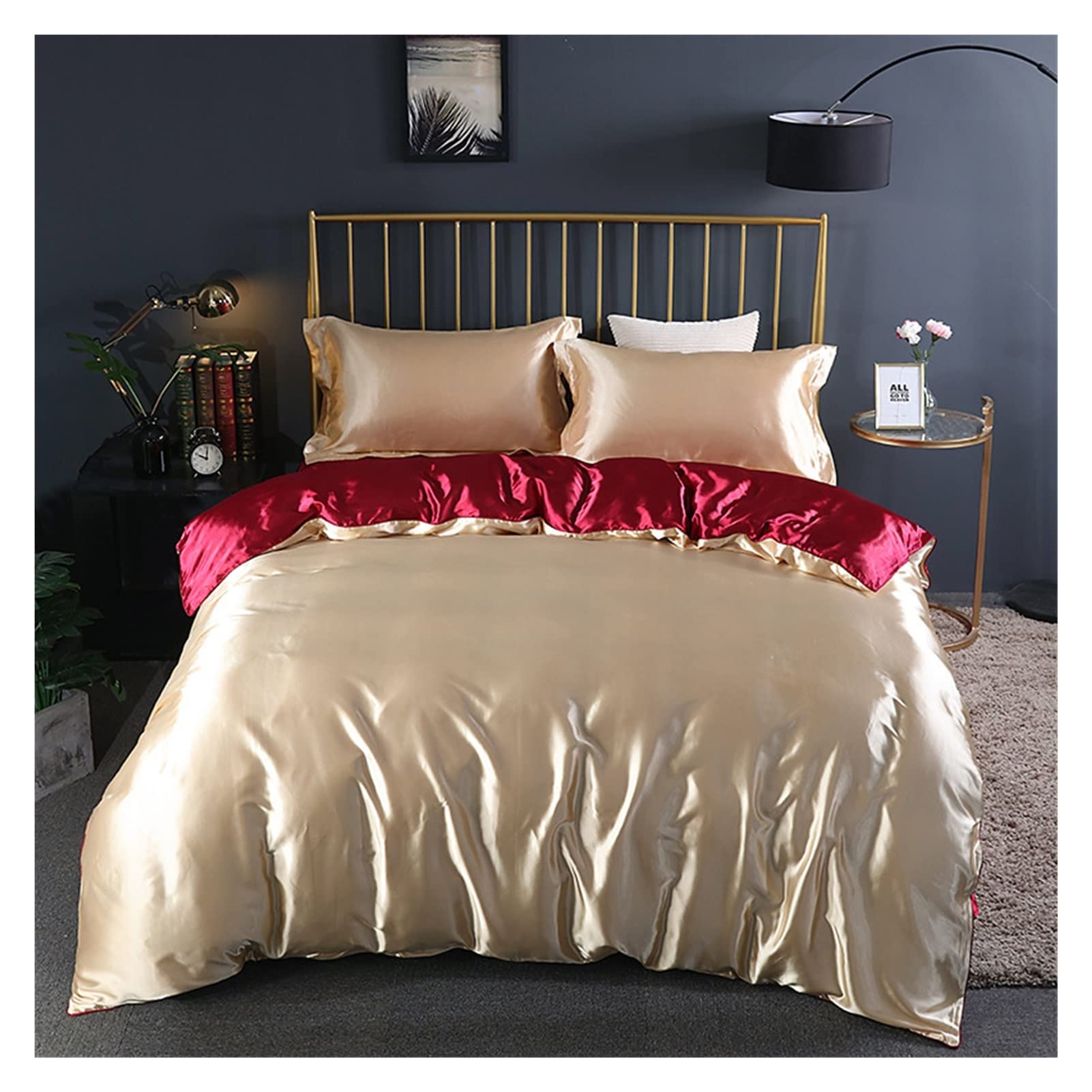 Sabanas Juego de Ropa de Cama con sábanas Consejo de Ropa de Cama de satén de Seda de Morera (Color : 1, Size : 150x200cm 4 pcs Set)