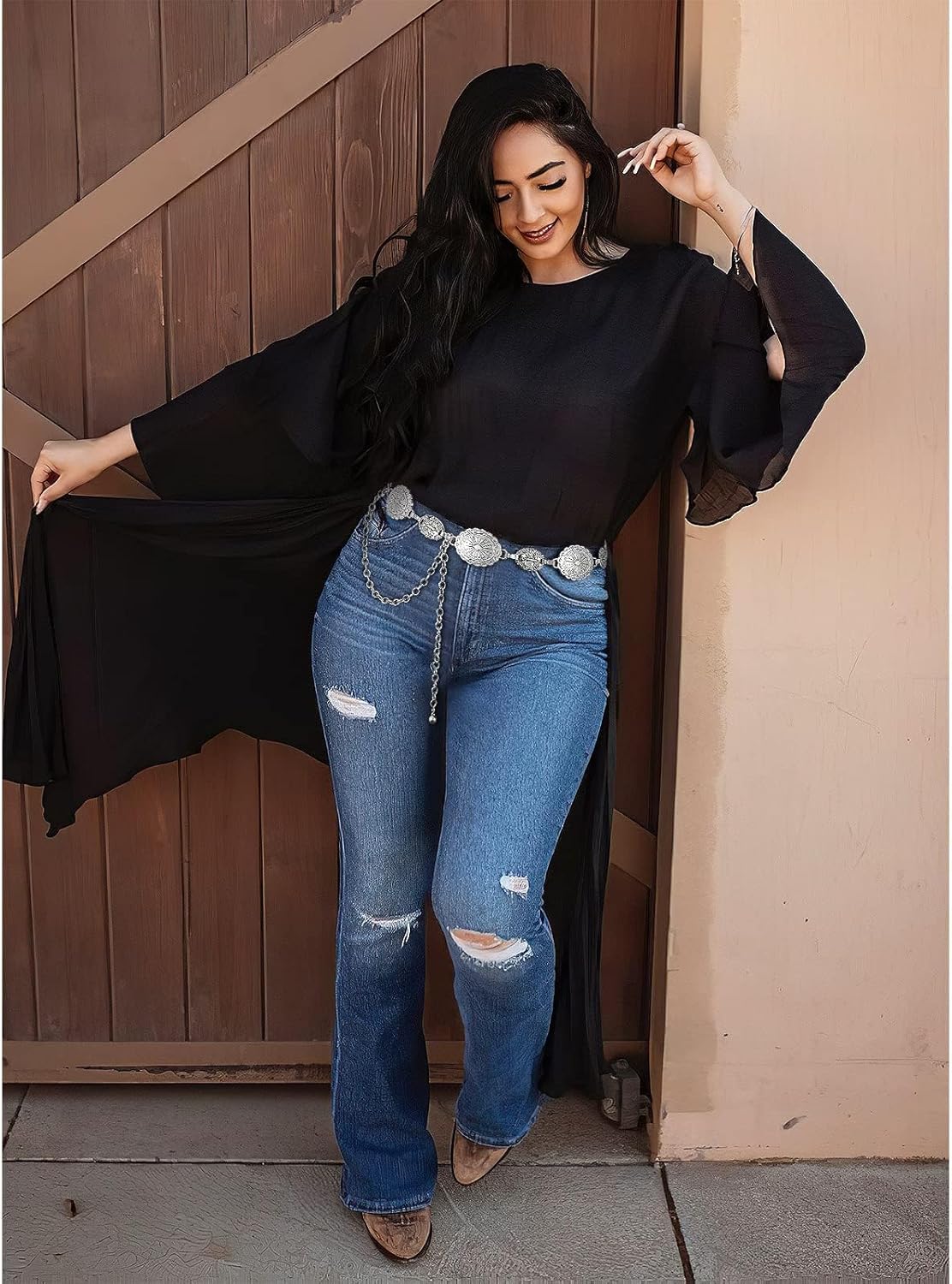 XZQTIVE Women Boho Chain Belts For Dresses Jeans Western Cowgirl Waist Links Belt Adjustable Metal Concho Belt - Image 2