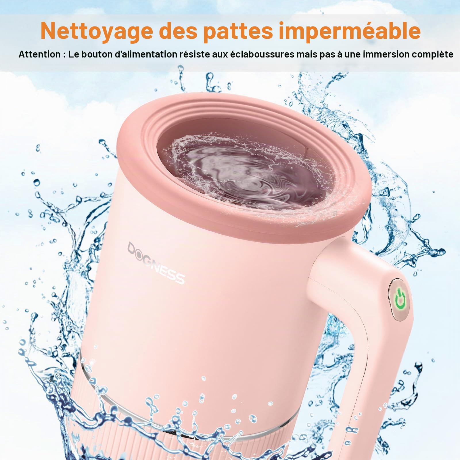 DOGNESS Nettoyeur automatique de pattes de chien pour grands chiens, avec silicone, type C, charge rapide USB, nettoyage de pattes de chien à 360° (rose)
