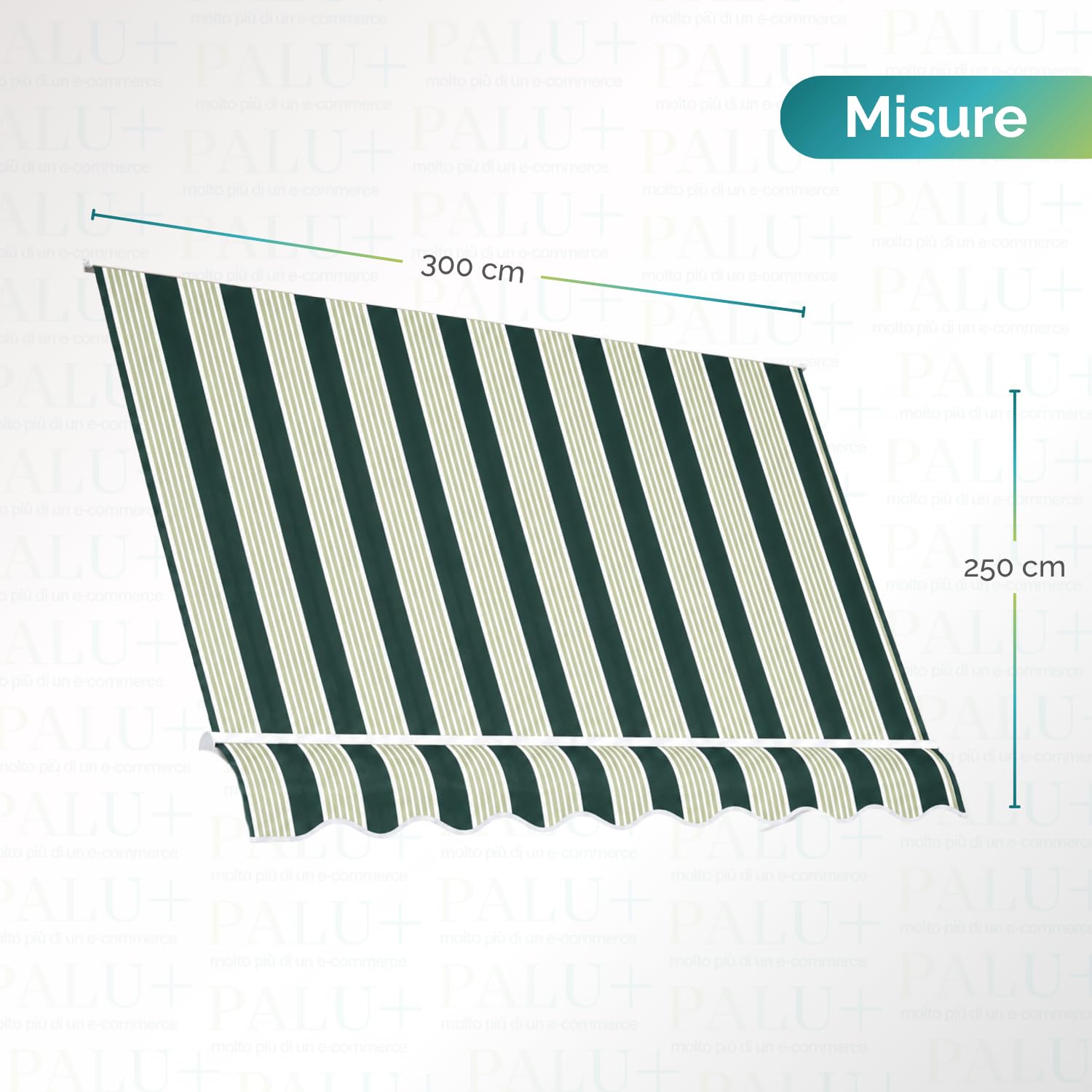 Paluplus Tenda da Sole a Caduta, Misura 300x250 cm, Senza Cassone con braccio avvolgibile e Braccetti Fermatenda, Telo Resistente 280 g/m², per Balcone e Terrazzo -3901F (Verde e Bianco)