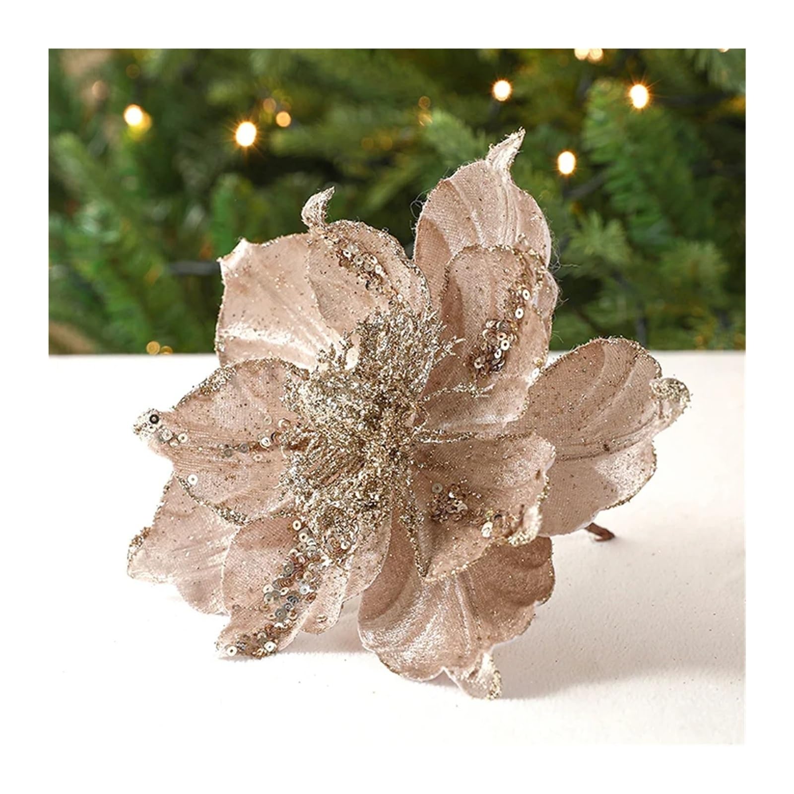 CVEVSFG Glitter Flower Artificial Flowers Head For Xmas Tree Pendant Party Home Decor Fake Garland Ornaments(A-champagne)
