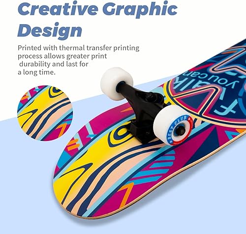 Miniatura 5 de Patinetas Pro completas para principiantes, adultos, adolescentes, niños y niñas, 31 x 8 pulgadas, patinetas cóncavas de 7 capas de arce canadiense