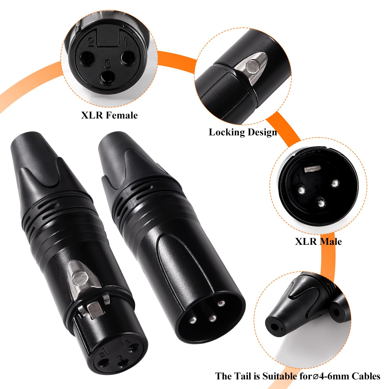 KUOQIY 2 works 3 Pin XLR Connector, 3 Pin XLR Cable Connector Male and Female, Mic Audio Socket - Image 3