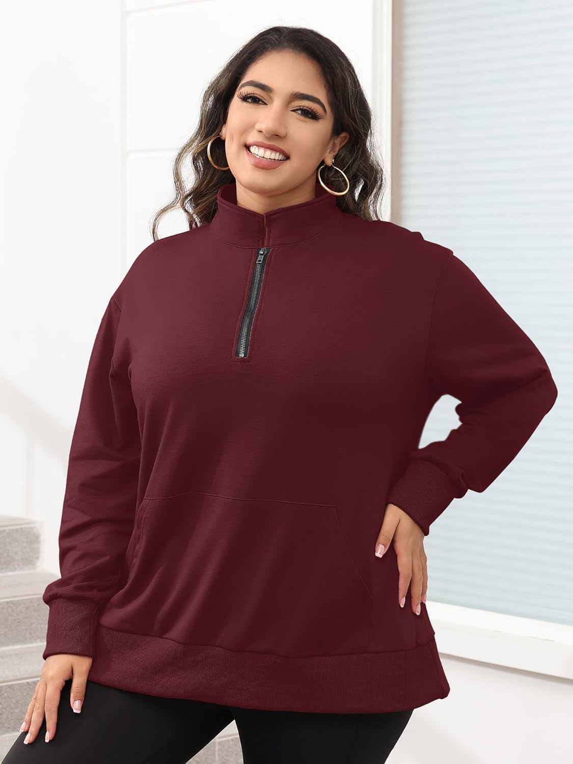 TAKEYAL Plus Size Sweatshirts for Women Pockets Half Zip Pullover Long Sleeve Oversized Drop Shoulder Y2K Clothes - Image 2