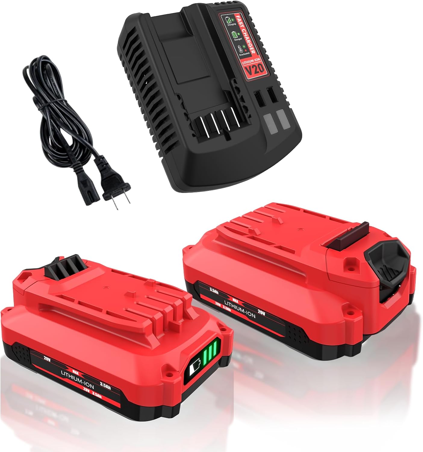 2 Pack 3.5Ah Replacement for Craftsman 20V Battery with Charger Kit Compatible with Craftsman V20 Battery CMCB201 CMCB202 CMCB203 CMCB204 CMCB204-2 CMCB205 CMCB206 CMCB209 Cordless Power Tools