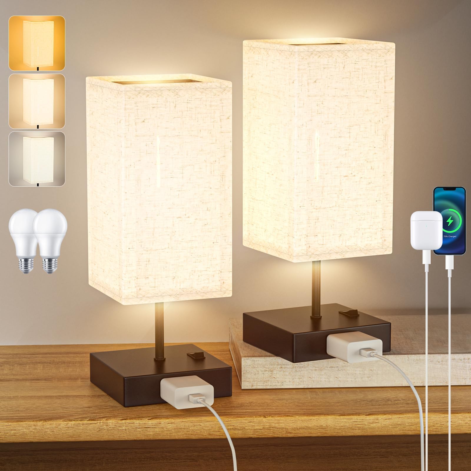 HAITRAL Bedside table lamps set of 2 Small LED night light for