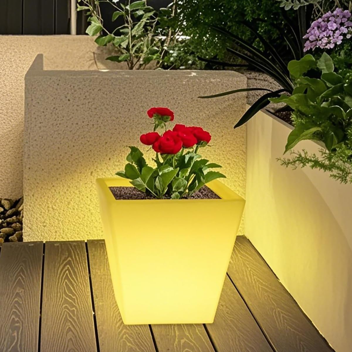 Mr.Go 16-inch LED Flower Pot Light w/Remote, RGB Color Changing Colorful Cylinder Flowerpot, Rechargeable Lighted Planter & Ice Bucket for Home Decor, Garden, Party, Wedding, Gifts