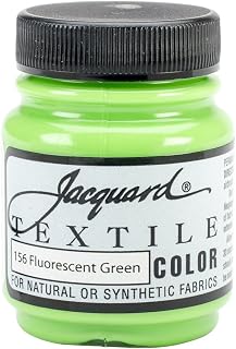 Jacquard Textile Color Fluorescent Green - Permanent Fabric Paint for Clothes, Furniture Upholstery, Shoes or Tote Bags – Indoor & Outdoor Fabric Paint – 2.25 Oz Jar, Upholstery Fabric Paint
