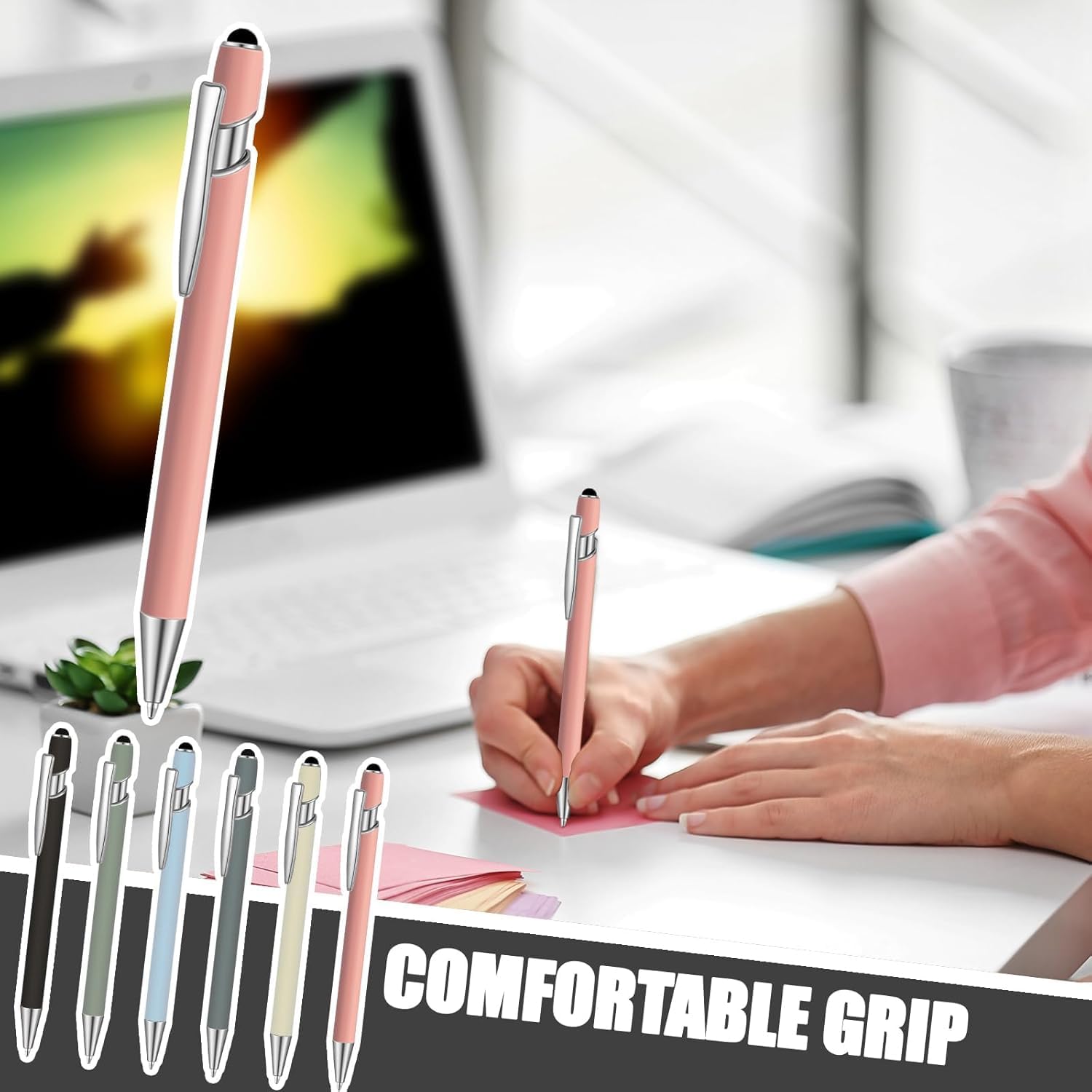 50 Pcs Black Inkling Ballpoint Pen with Stylus 2 in 1 Ballpoint Pen for Touch Screens, 2 in 1 Thank You Pen Gift for Colleagues, Coworker, Office (Moran)