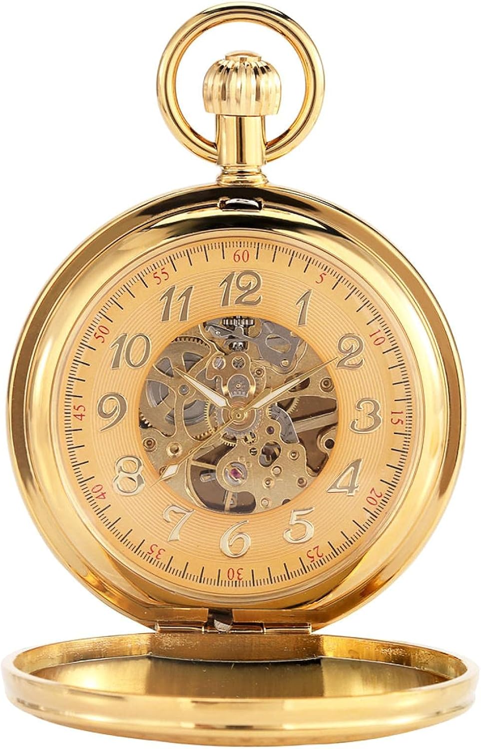 Gentlemen's Pocket Watch, Pocket Watch, Exquisite Pattern Double Shell Double Open Automatic Mechanical Pocket Watch Men's (Color: Gold) (Gold) (Gold)