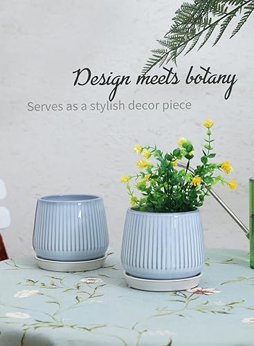 Miniatura 25 de TAMAYKIM 4.25 + 5.5 + 7 Inch Ceramic Plant Pots with Drainage Holes and Saucers, Small to Large Planter Sets for Plants, Succulent, Cactus and Green