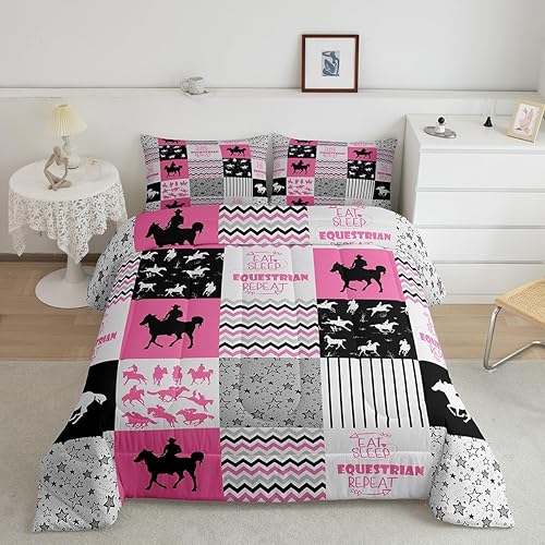 Erosebridal Juego de ropa de cama ecuestre de retazos de búfalo a cuadros de caballo occidental juego de edredón de estrellas galaxias tamaño Queen