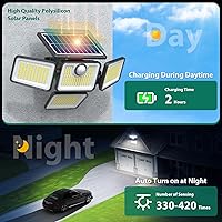 Vista 7 de 4500LM Solar Lights Outdoor, 4 Adjustable Heads Motion Sensor Lights, 3 Mode, 6500K, IP65 Waterproof Solar Security Wall Lights, Remote Control