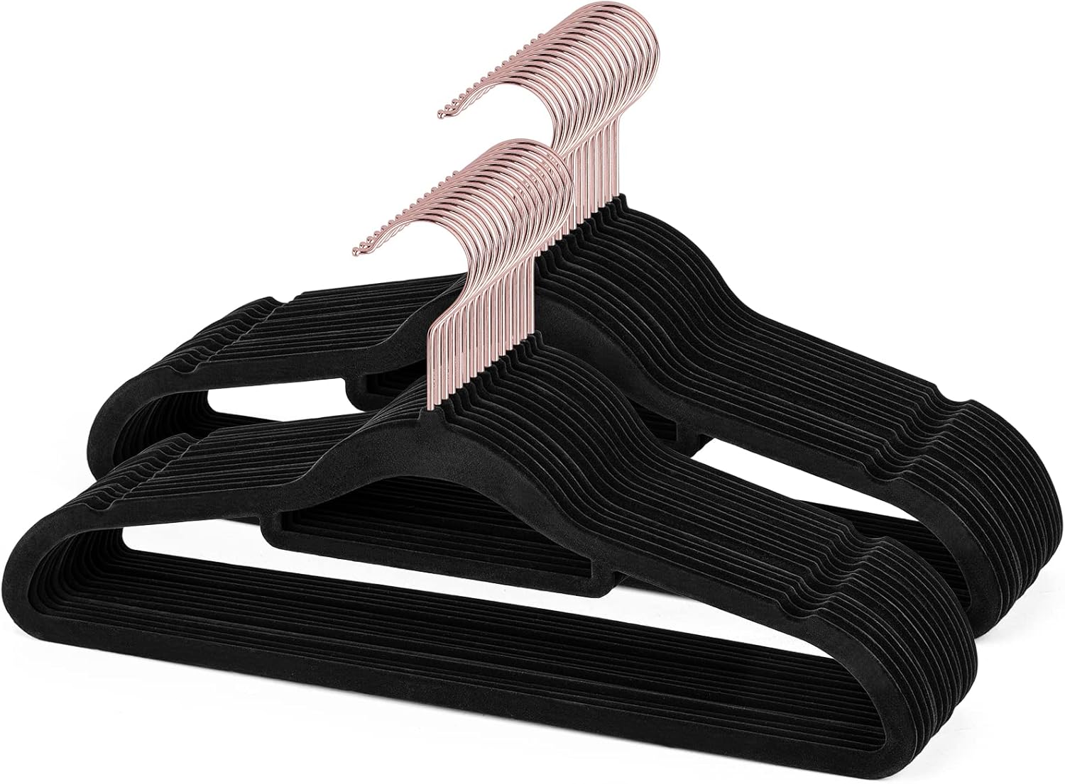 Lіmіtеd Stосk Velvet Clothes Hangers, ESEOE 50 Pack Non Slip Suit Hangers with Rose Gold Color Swivel Hook, Ultra Thin Space Saving,Wide for Coat, Shirt, Pants, Ties (Black)