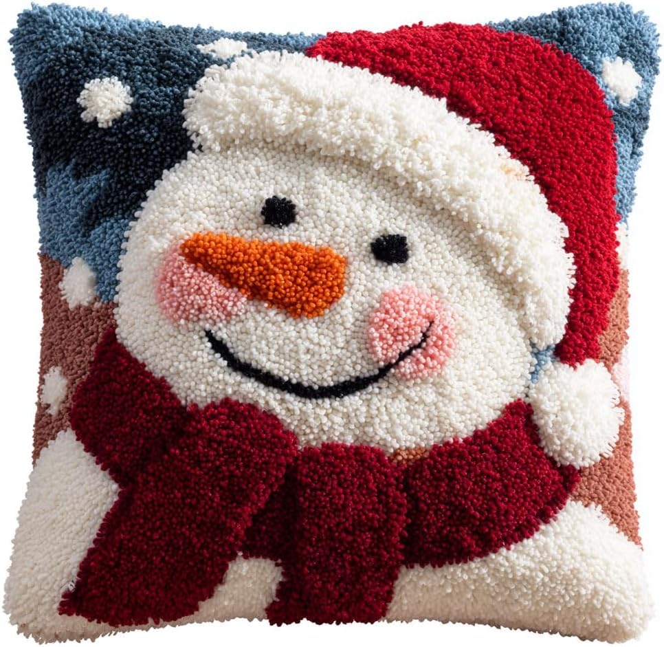 ZUHK 3D DIY Latch Hook Kits -17x17 Inch with Colorful Printed Canvas,Beginners Animals Latch Hook Pillow Kit,fit for Christmas, Halloween,Home Sofa Decoration (Santa Claus)