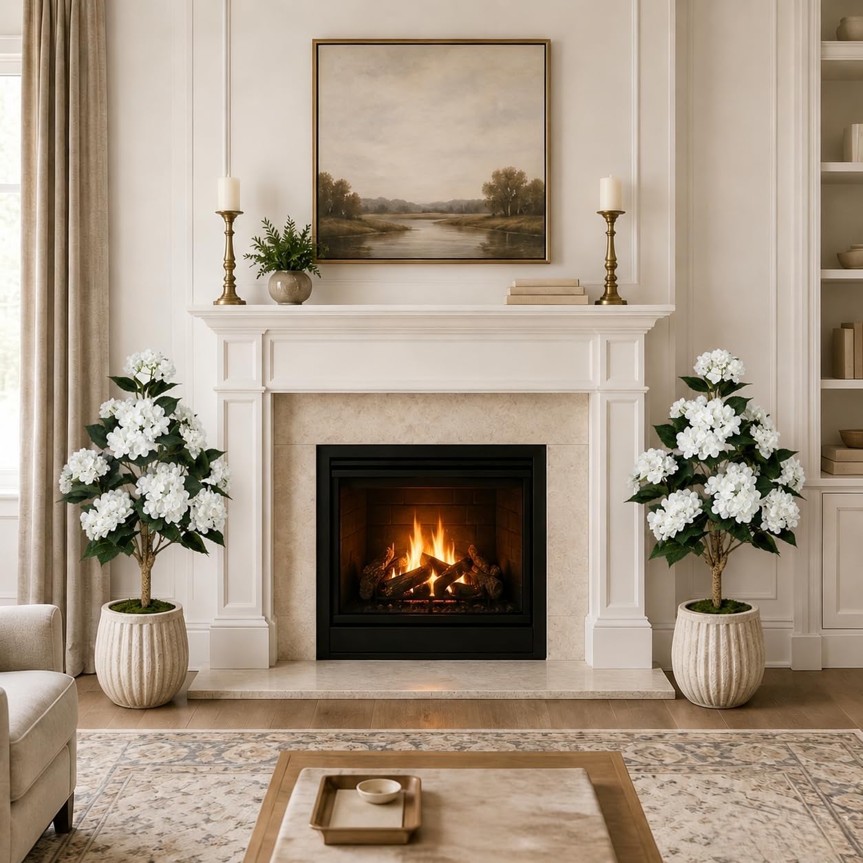 Faux Hydrangea Tree 3ft Set of 2 with White Flowers in Pot