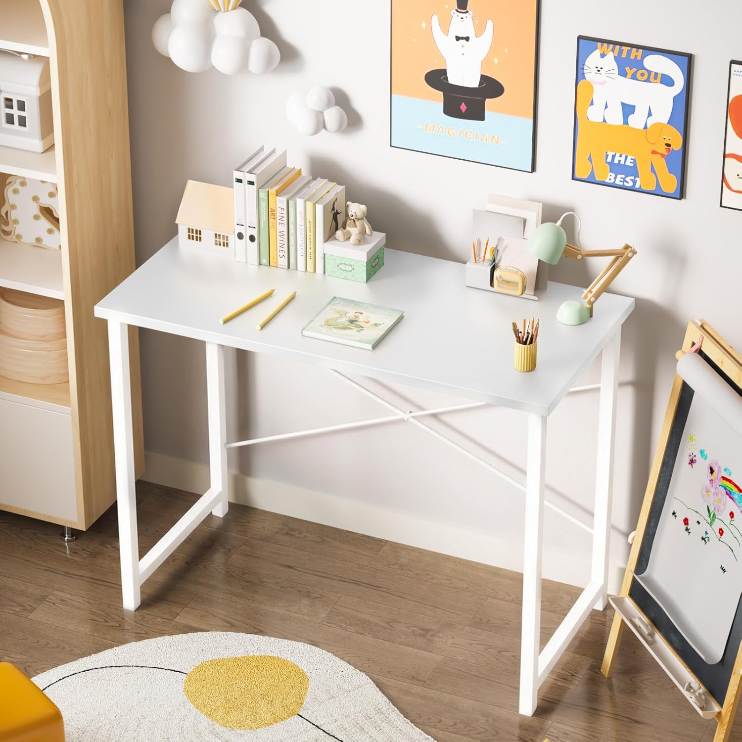 Sweetcrispy Computer Desk, Small Office 32 Inch Writing Work Study Student Teacher Home Bedroom Table with Metal Frame Wood Tabletop - White Modern White 32-Inch