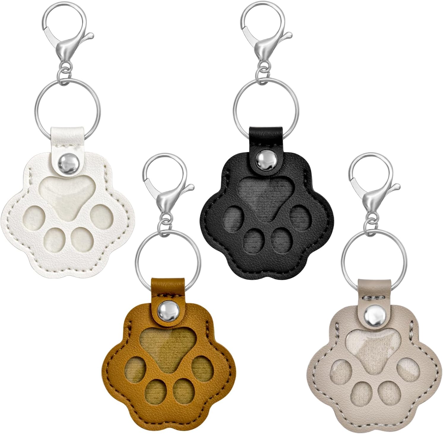 4Pcs Pet Hair Keychain, Paw Print Leather Key Ring for Dog Cat, Leather Memorial Keychain Holds Pet Fur Gift for Pet Lovers