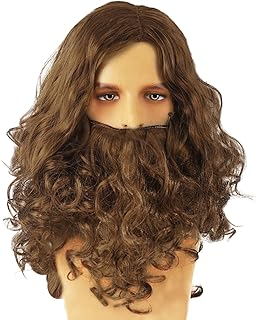 EUPSIIU Mens Wigs Long Curly Fluffy Wig and Moustache Cospla