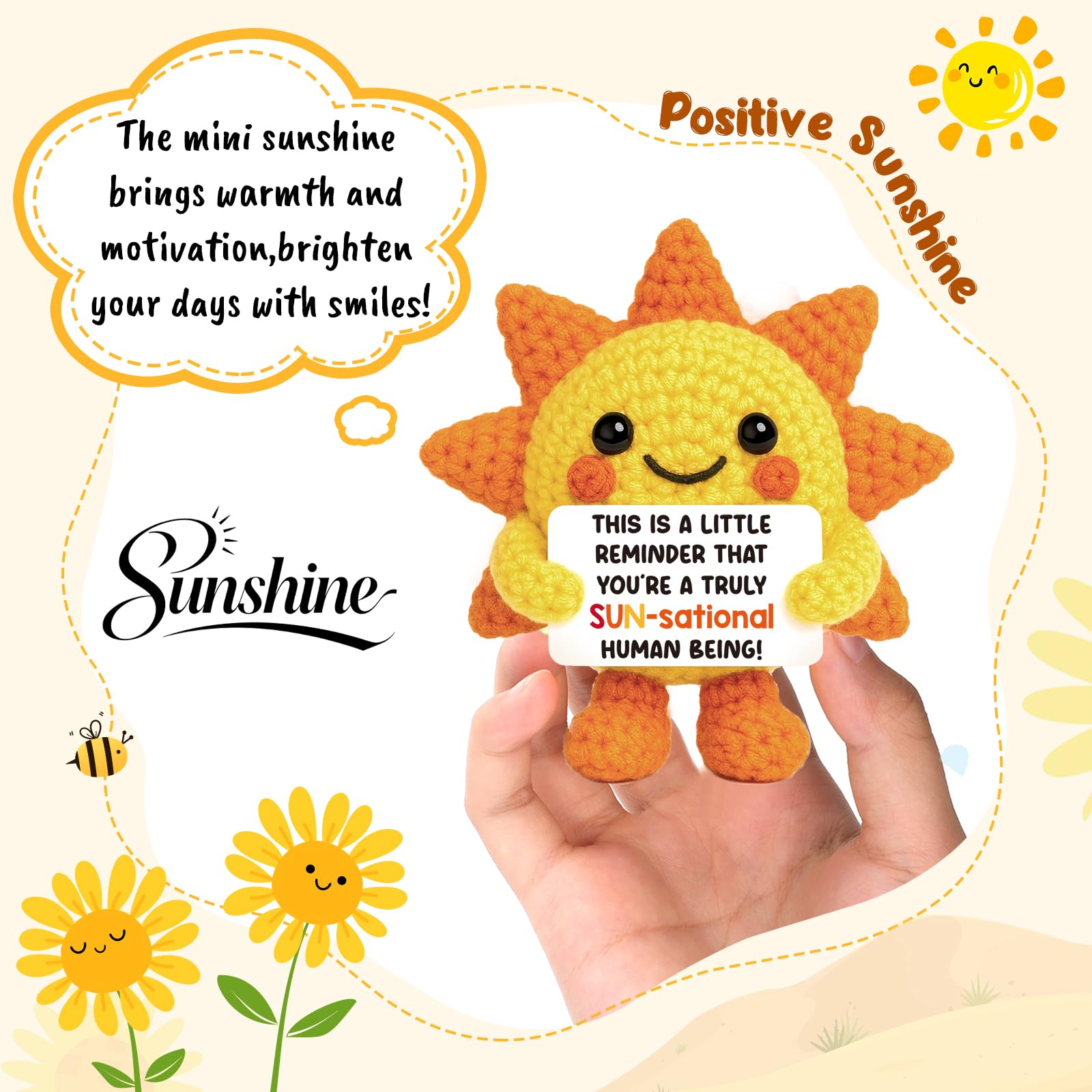 Mini Positive Crochet Sunshine Flower Inspirational Little Reminder Encouragement Gifts for Women Positive Cheer Up Crochet Gift for Friend Coworker Motivational Gifts For Graduation Birthday Gift