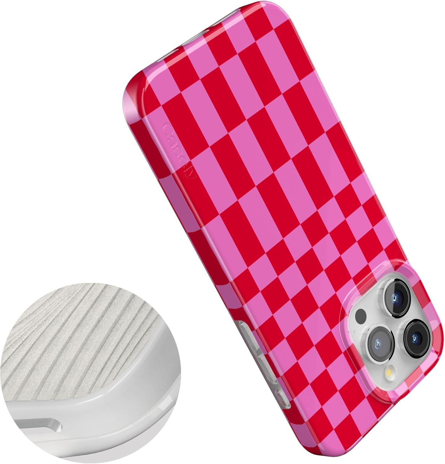 Casely iPhone 15 Pro Case | Vibe Check | Pink Checkerboard | Compatible with MagSafe | Classic Ultra Thin Design