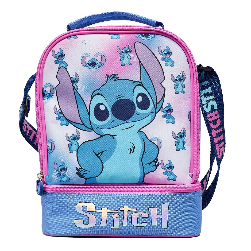Disney Stitch Sac à déjeuner pour enfants avec doublure isolante multi-compartiments portable sur l'épaule