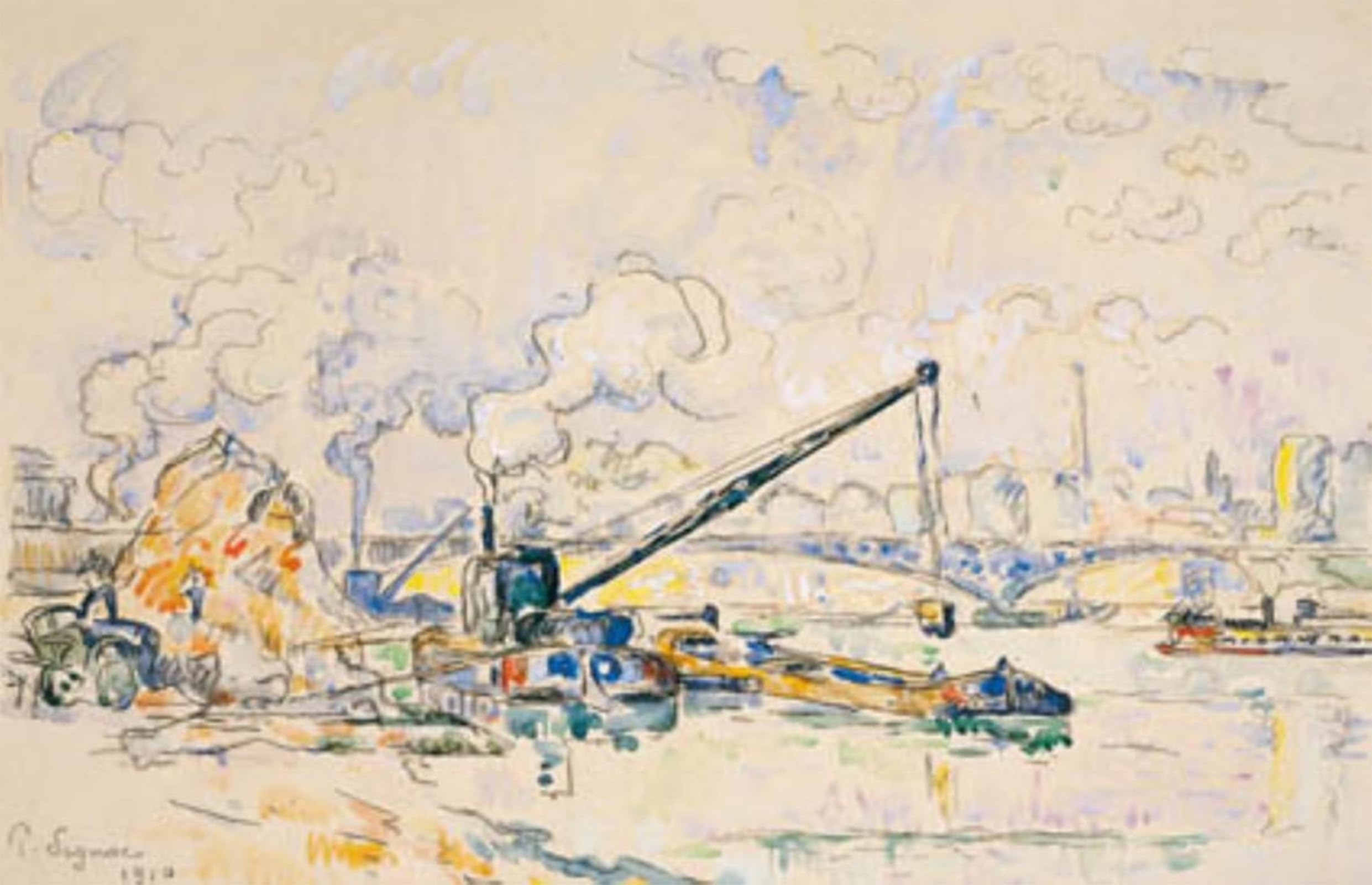 SERENDIPITP Vintage Picture Print on Canvas Wall Art Poster the Mirabeau Bridge. Sandbunken by Paul Signac Artwork Print Poster for Wall Decor 60x90cm