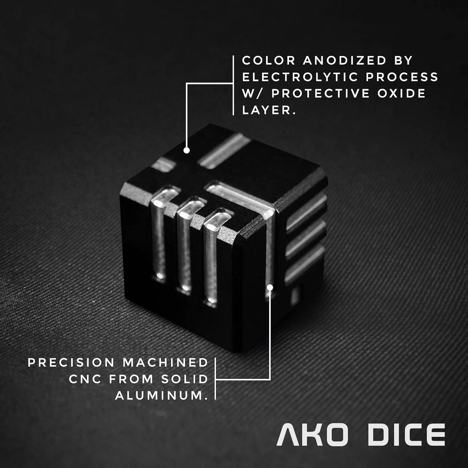I - Black - Custom Metal dice Version 1 by AKO Dice. 16mm D6 Game dice with Redesign Concept. (Black)