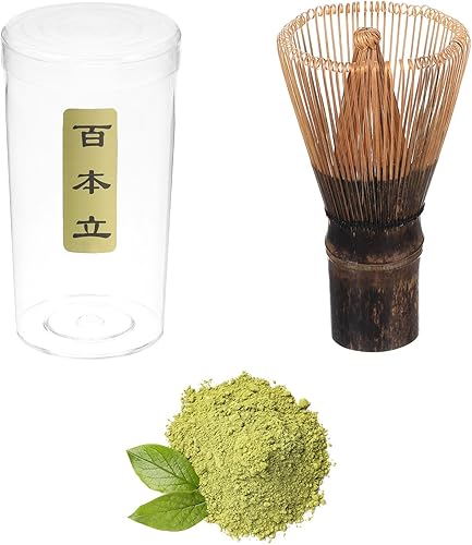 Miniatura 3 de HARFINGTON Batidor de té verde Matcha de 100 puntas, batidor japonés de bambú Chasen, herramienta de cepillo de polvo matcha, cuchara tradicional,