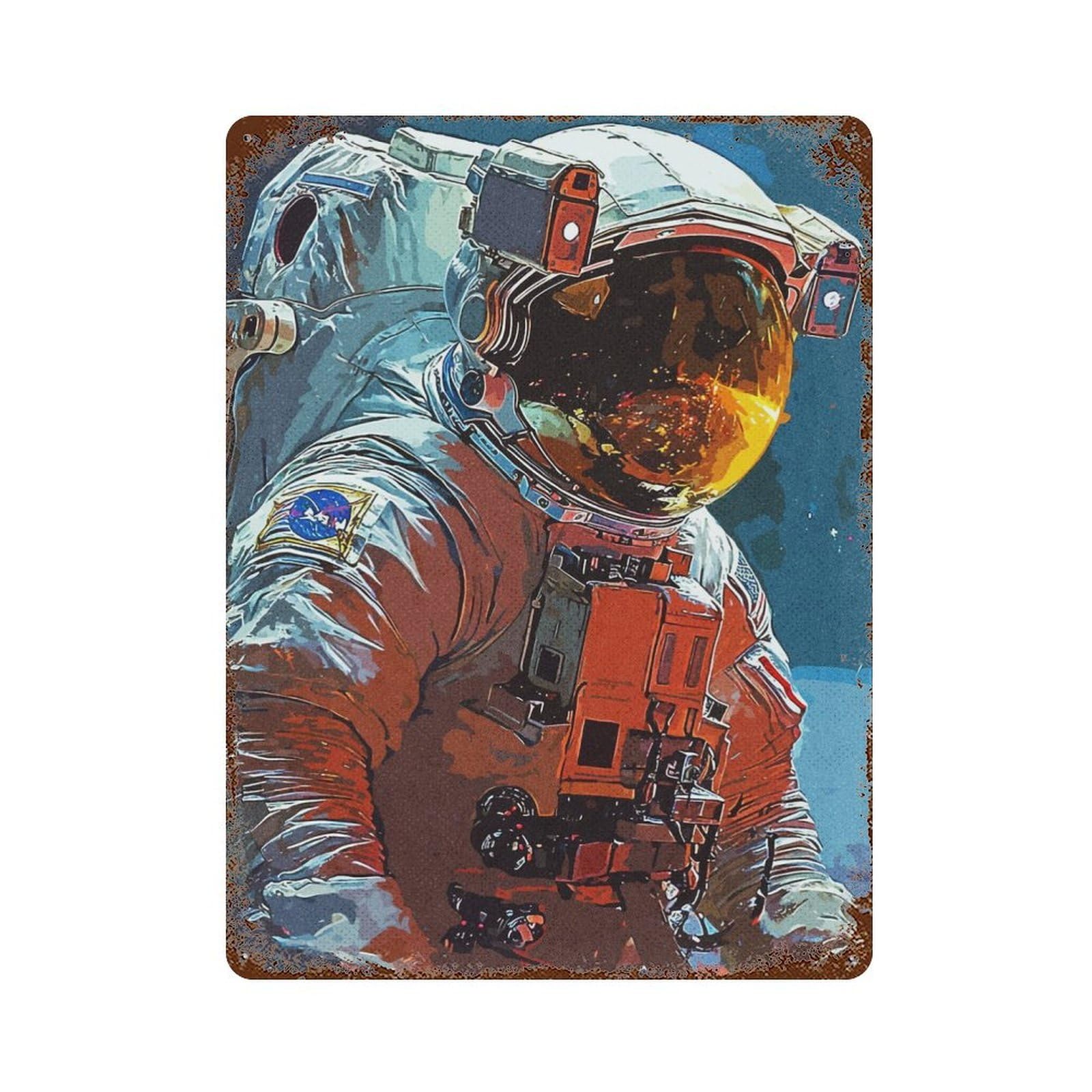 Garage Style Art of Astronauts Rusty Metal Tin Sign 15.7"x11.8", Farmhouse Wall Decor for Bar And Workshop