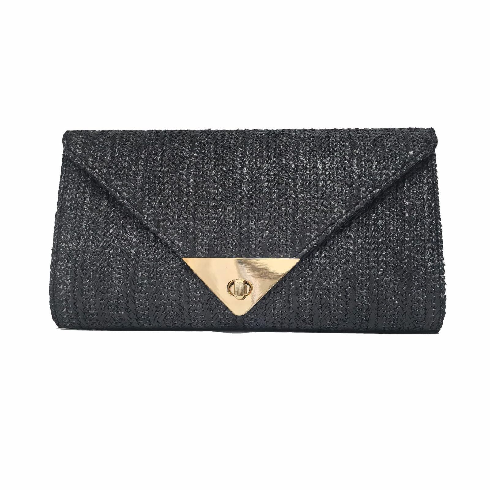 YYW Straw Clutch Purses for Women Summer Beach Woven Wallet Envelope Handbag Shoulder Bag Vacation Handbag (Black with Triangle,)