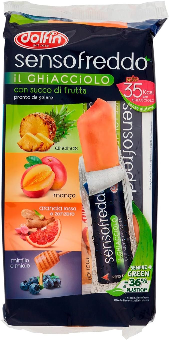 Dolfin Sensofreddo Ghiaccioli al gusto di Frutta: Ananas, Mango, Arancia Rossa e Mirtillo 420ml