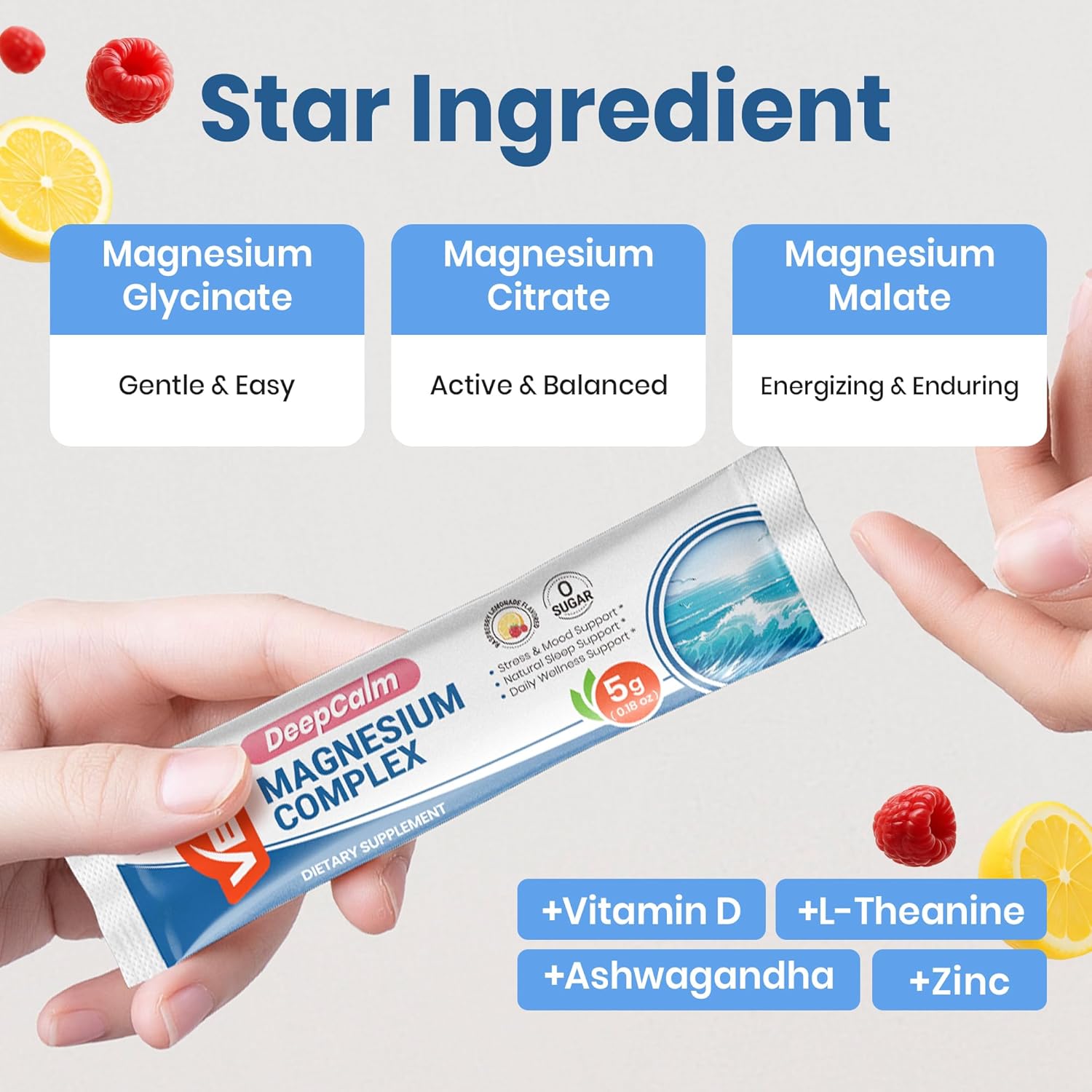 VEV Deep Calm Magnesium Complex for Women Magnesium Drink Powder Supplement with Ashwagandha, L-Theanine & Vitamin D – Calm & Relaxation – Raspberry Lemonade Flavor – Vegan – 30 Ct - Image 3