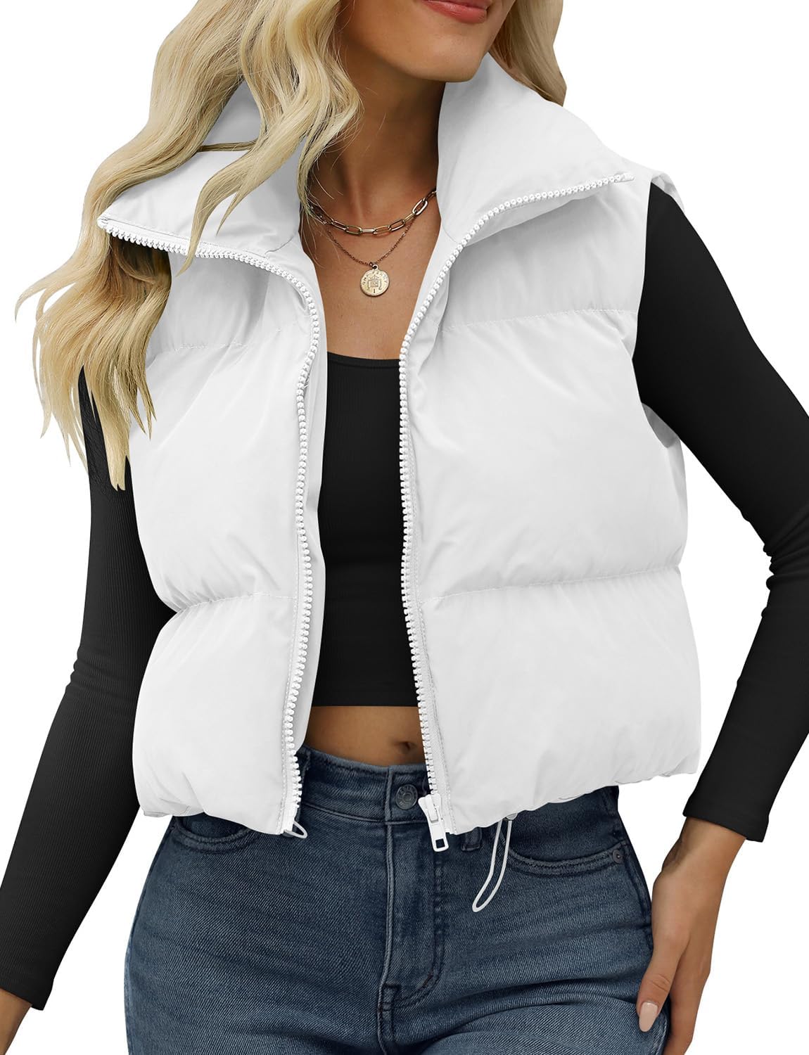 JZC Women's Crop Puffer Vest Lightweight Sleeveless Jacket 2025 Fashion Winter Outerwear Padded Gilet - Image 2