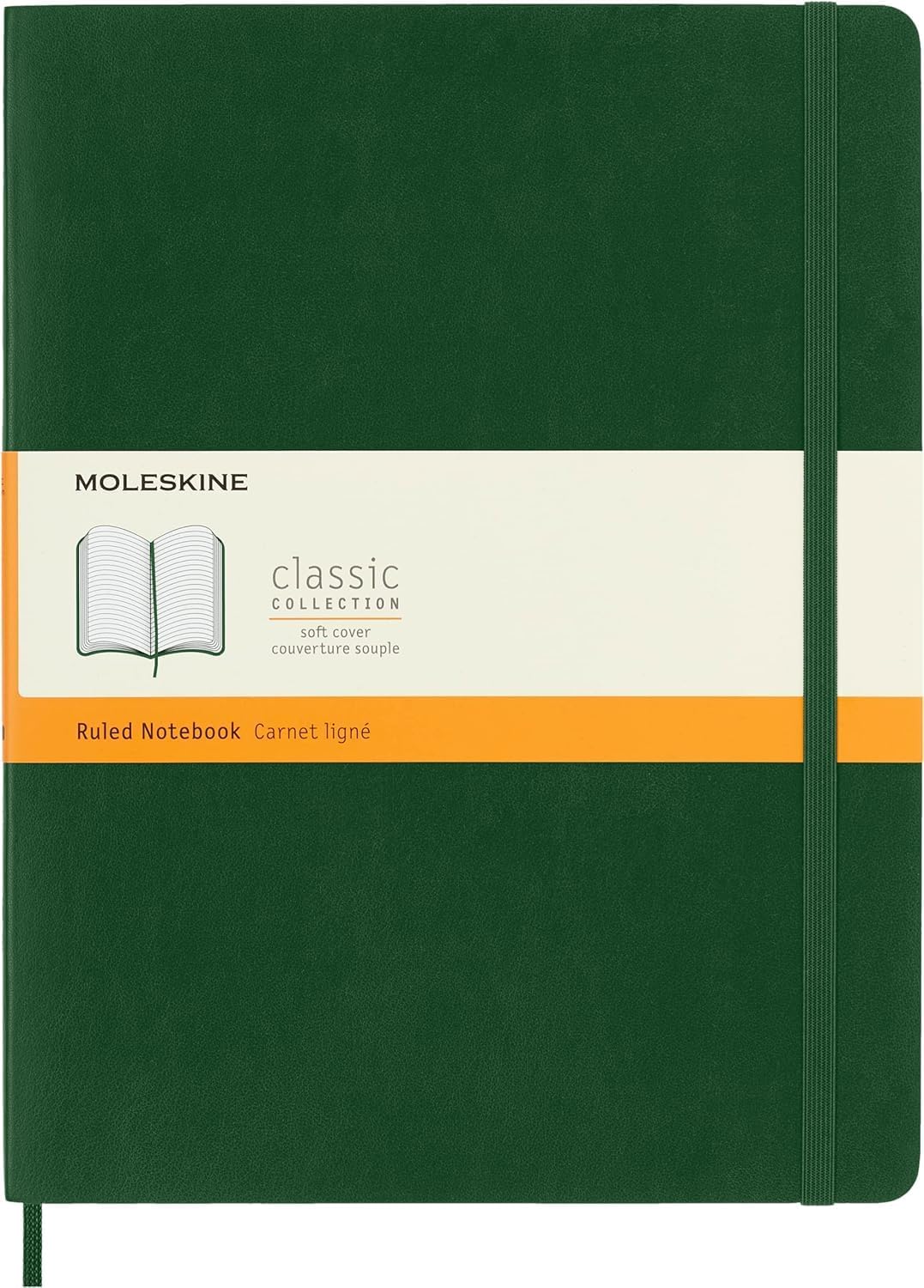 Classic Notebook, Notebook With Ruled Pages, Soft Cover and Elastic Closure, Myrtle Green, XL, 19 x 25 cm, 192 Pages