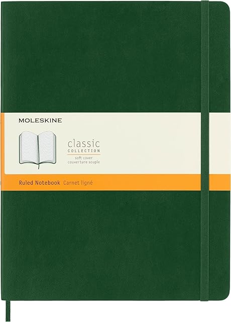 Moleskine Notebook, Extra Large, Ruled, Myrtle Green, Soft Cover (7.5 x 9.75)