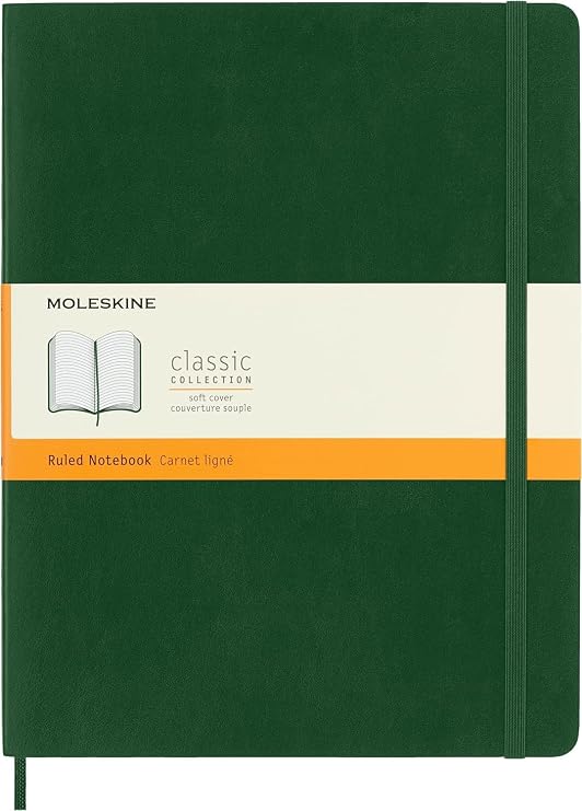 Moleskine Classic Notebook, Soft Cover, XL (7.5 x 9.5) Ruled/Lined, Myrtle Green, 192 Pages