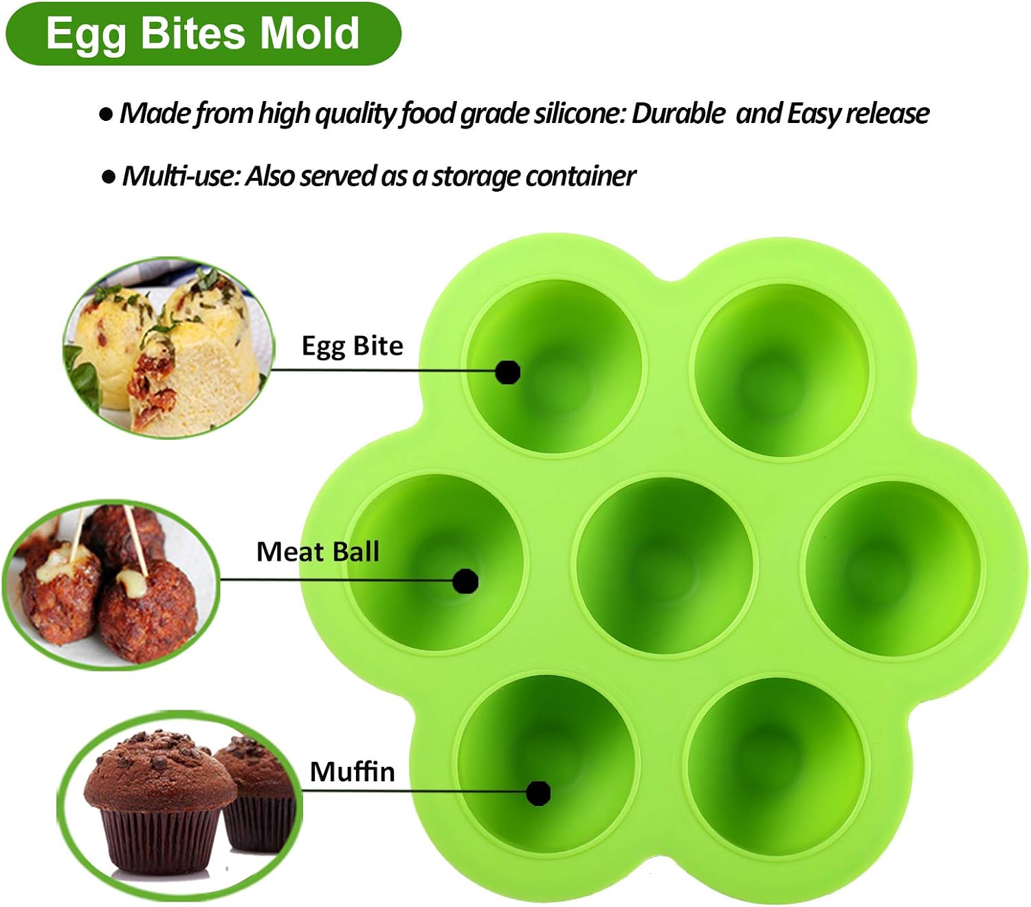 Egg Bites Mold Compatible with Instant Pot Accessories by ULEE - Fits Pressure Cooer 5,6,8 qt Pressure Cooker/Air Fryer and Ninjia Foodie 6.5, 8qt (Green)
