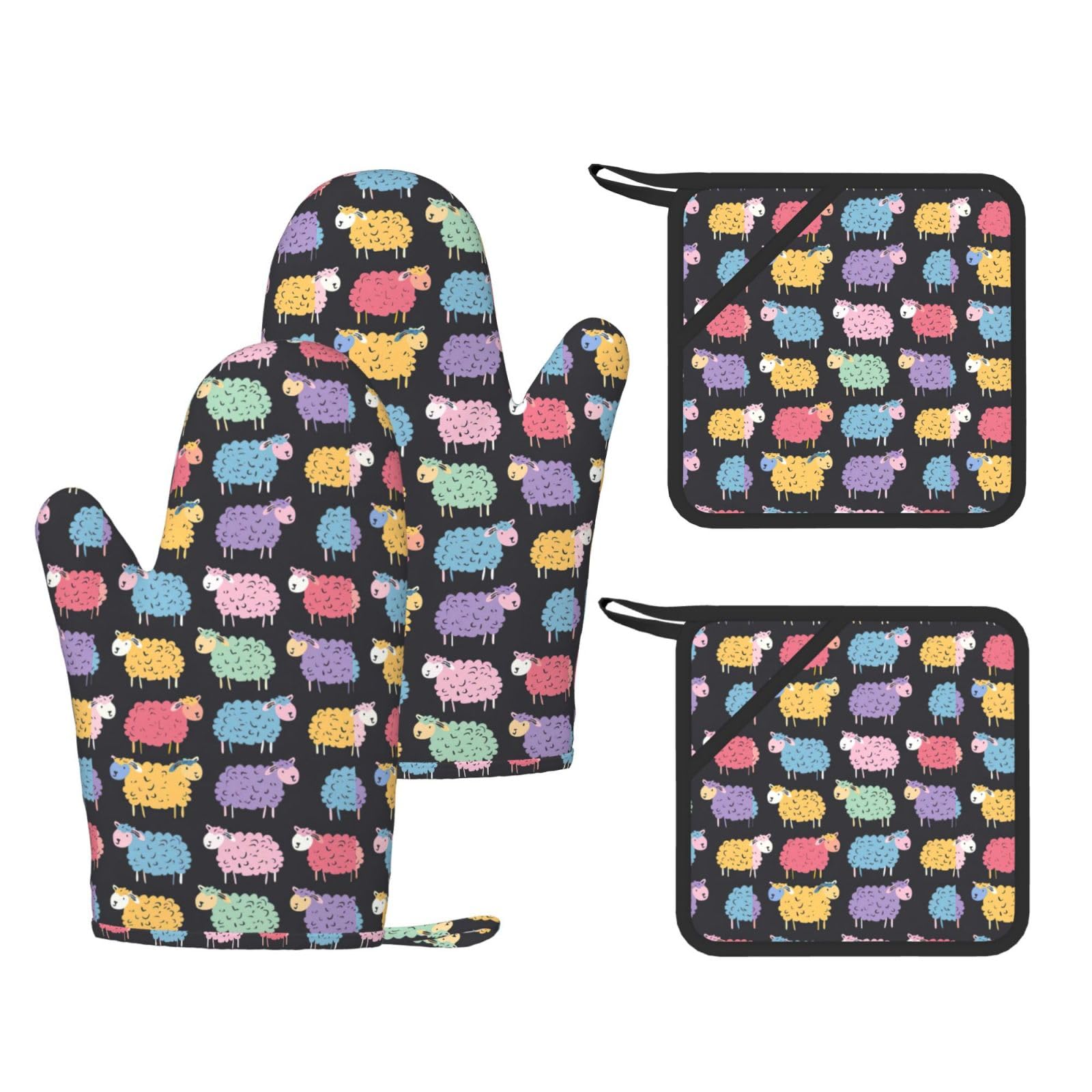Gants de cuisine anti-chaleur lot de 4 moutons pour sortir vos plats du four