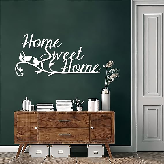 Home Sweet Home Wall Decor, Metal Letters Wall Decor, Inspirational Wall Decor, Modern Metal Wall Art, Words Wall Decor, Minimalist Wall Art, Wall Decor Living Room, Housewarming Gift (Black, 24x12|60x29 cm)
