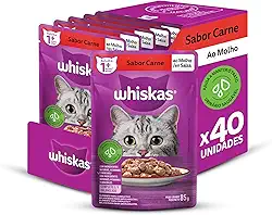 Pack de Ração Úmida Whiskas Sachê Carne ao Molho para Gatos Adultos, 40 sachês de 85 g