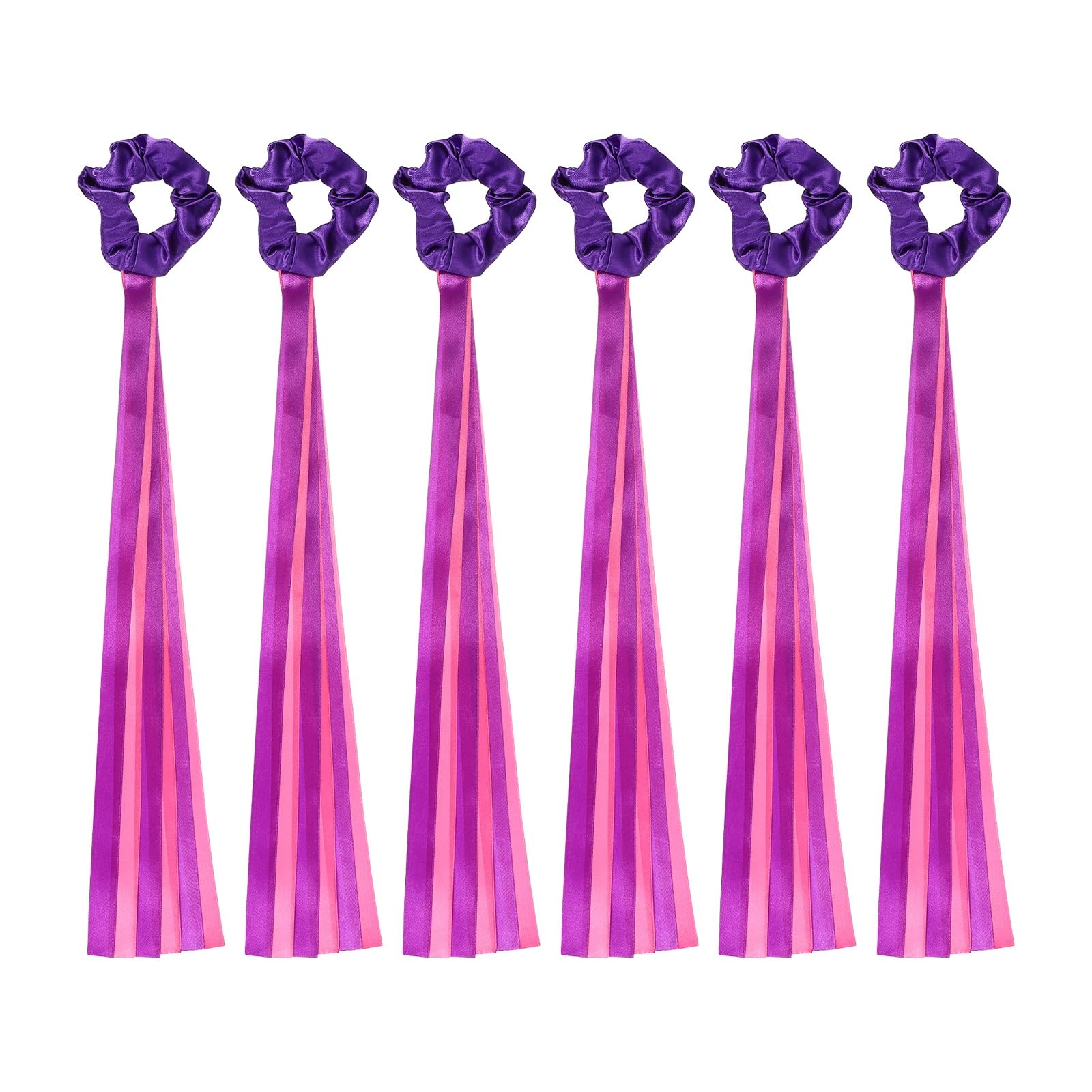 YELARXI Rainbow Dance Ribbons, Rhythm Wrist Streamers Hand Held 6 Pcs & Polyester & Purple & Rose Red - Fitting for (Christmas/Valentines/Dancing/Gymnastics/Birthday/Party)