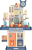 TWFRIC Toddler Play Kitchen Playset with Stove Steam, Sink & Food Toys - Pretend Cooking Set for Girls Boys 3-5 Years (Blue)